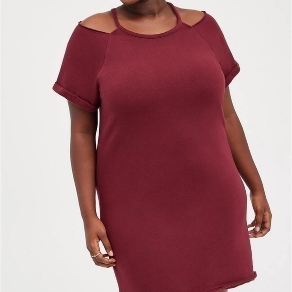 Torrid Cold Shoulder Dress Cozy Fleece Wine